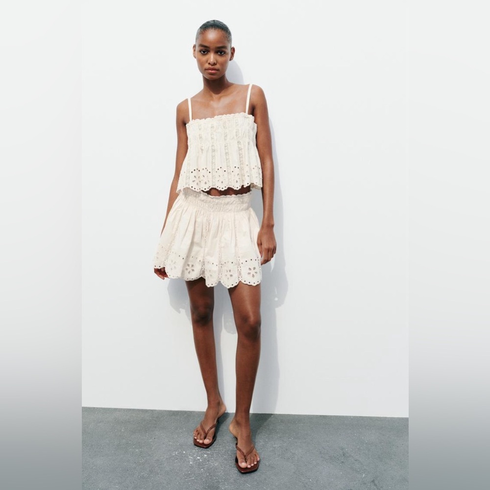 ZARA 🔥 2 PIECE SET 🔥 BLOGGERS’ FAVORITE EMBROIDERED STRAPPY TOP AND SHORTS